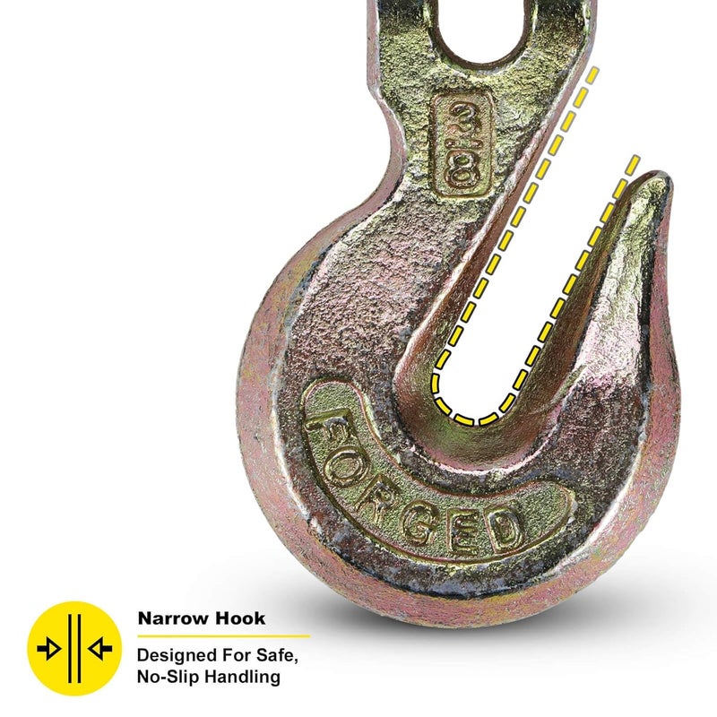 Htata Prep G70 3/8 Chain Hook Heavy Duty Clevis Grab Hook for 3/8 Inch Grade 70 Chain - for Trailer Truck Transport Yellow Chromate Finish (4Pack) - Image 5